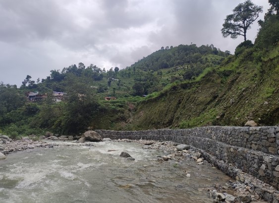 Abstract illustration of mountain valley in the Gandaki River Basin