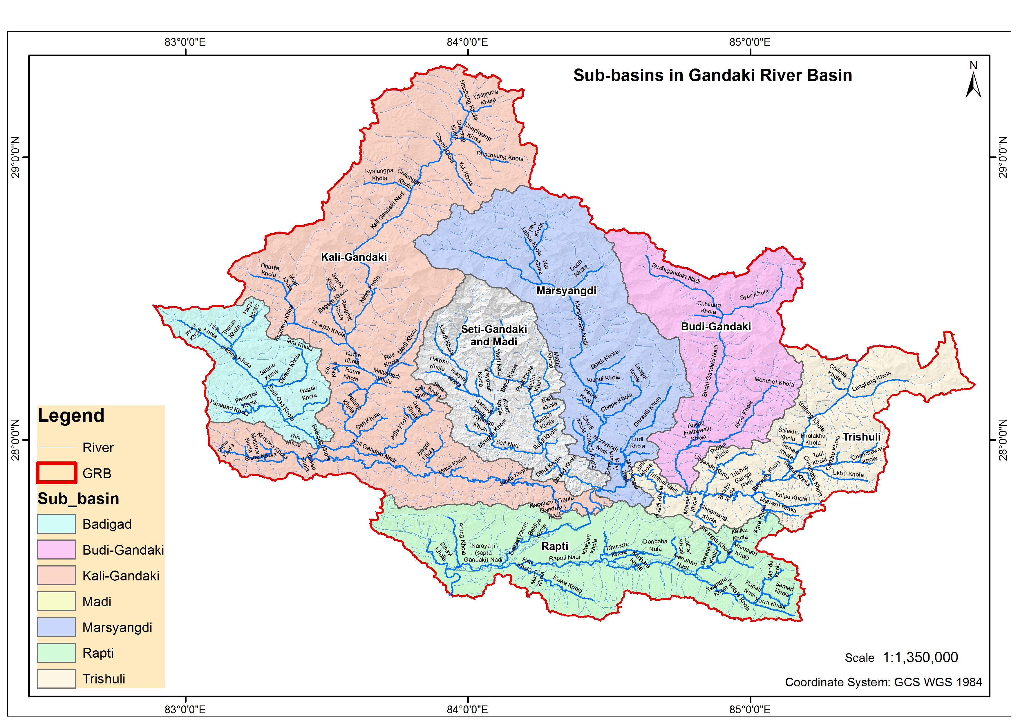 Map of sub‑basins in the Gandaki River Basin